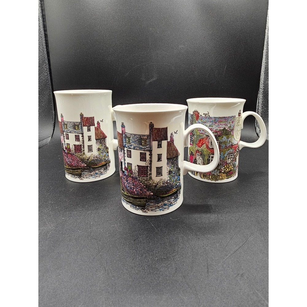 Dunoon Fine Bone China Mugs Set of 3 Cottages by Sue Scullard Made in England SS